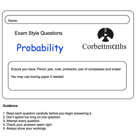 Probability Practice Questions – Corbettmaths.